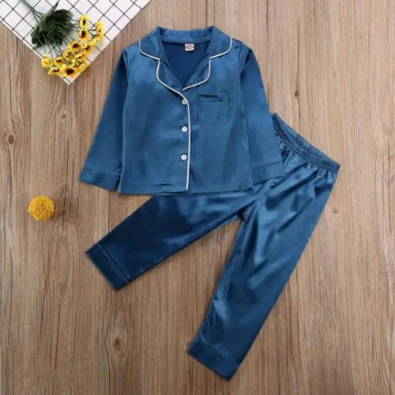 Satynowa piżamka dziecięca - Niebieski / 80cm