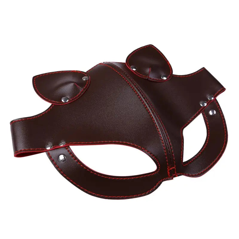 Skórzana maska z uszami i gumką - Brązowy / Uniwersalny
