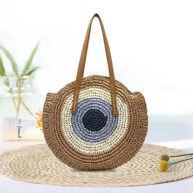 Słomiana torba plażowa w okrągłym kształcie - Brązowy