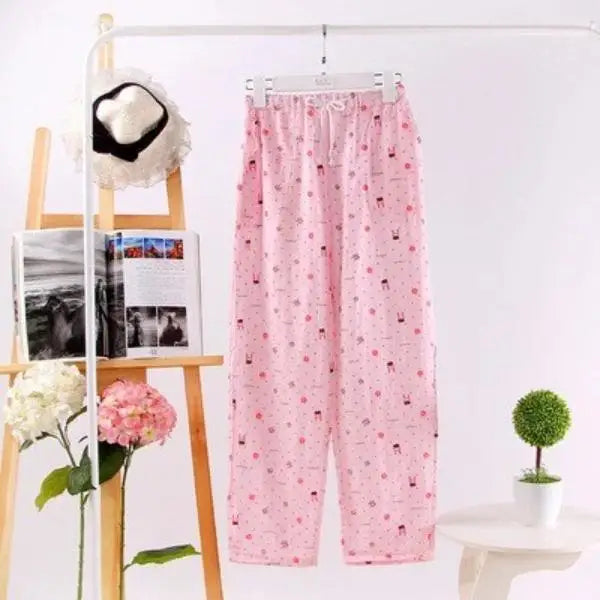 Spodnie do spania w kolorowe wzorki - Różowy 1 / S