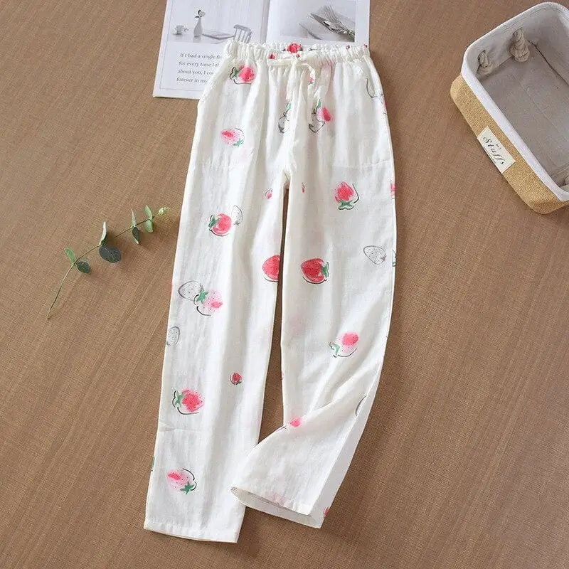 Spodnie do spania w kolorowe wzory - Biało-różowy / S