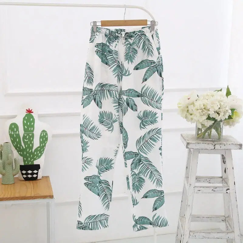 Spodnie do spania w kolorowe wzory - Biało-zielony / S