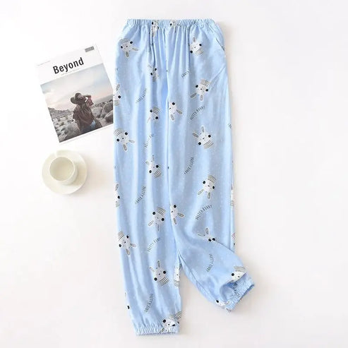 Spodnie do spania w kolorowe wzory - Jasnoniebieski / S