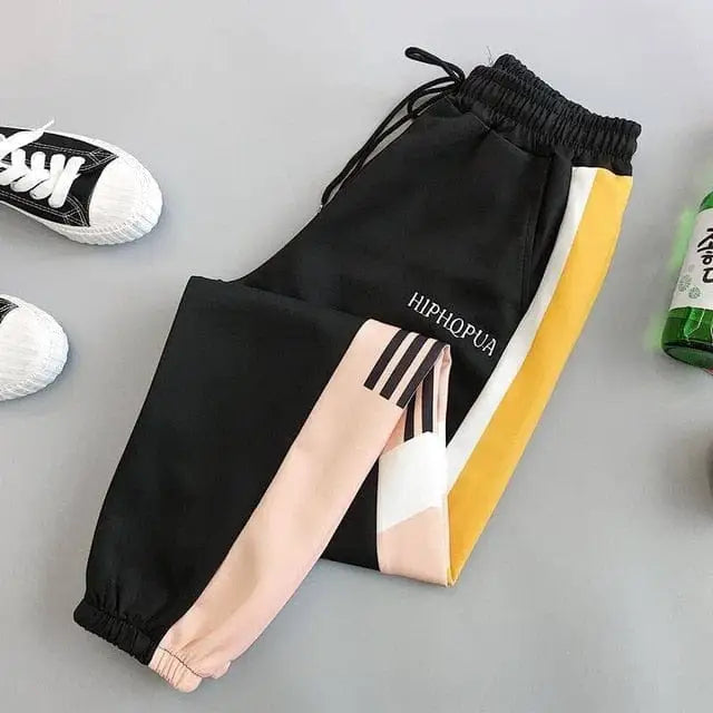 Spodnie dresowe z kolorowymi wstawkami - Czarny / S