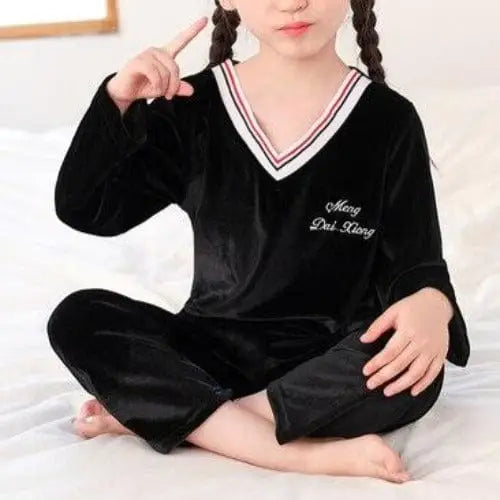 Welurowa piżama dziecięca - Czarny / 100cm