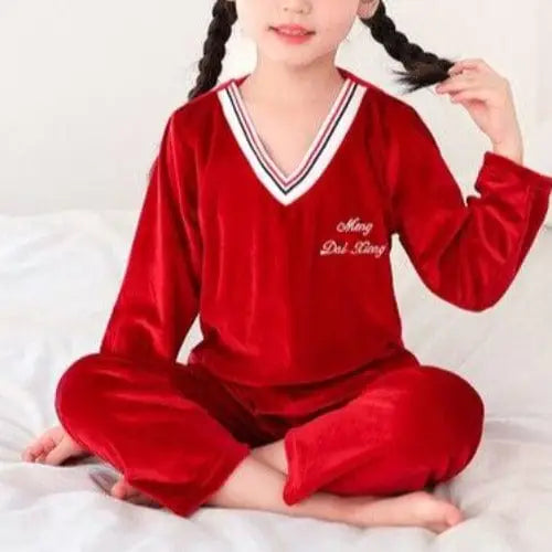 Welurowa piżama dziecięca - Czerwony / 100cm