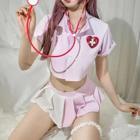 Zmysłowy strój pielęgniarki - Różowy / Uniwersalny